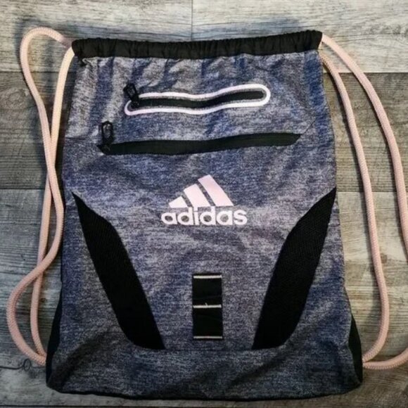 adidas Sackpack Drawstring Backpack Gray Black Pink - Picture 1 of 15